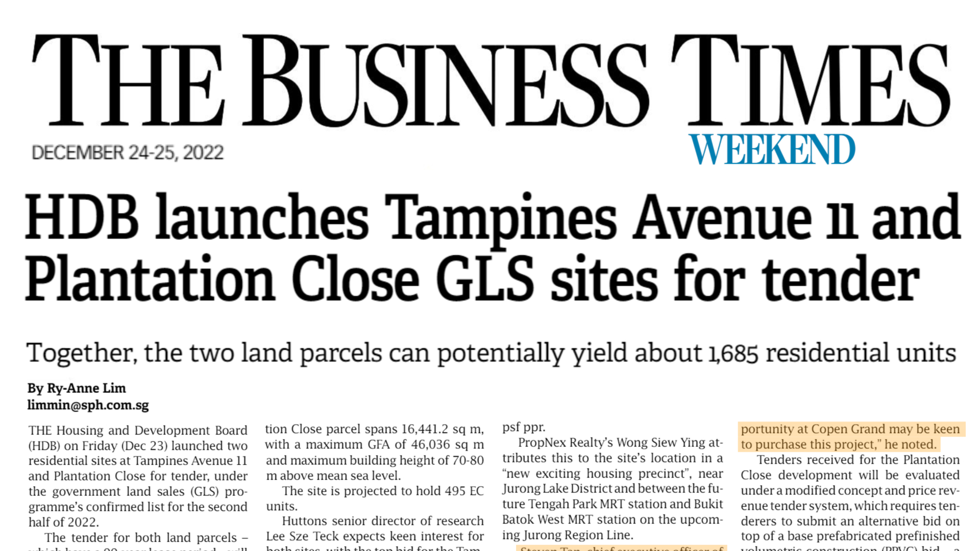 OrangeTee | Launch of land parcels at Tampines Ave 11 & Plantation Close